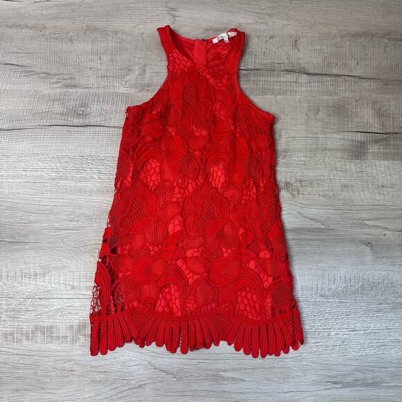 Lovers And Friends Red Lace Tank Dress Juniors Small Sleeveless Lined Mini Zip - Picture 3 of 6